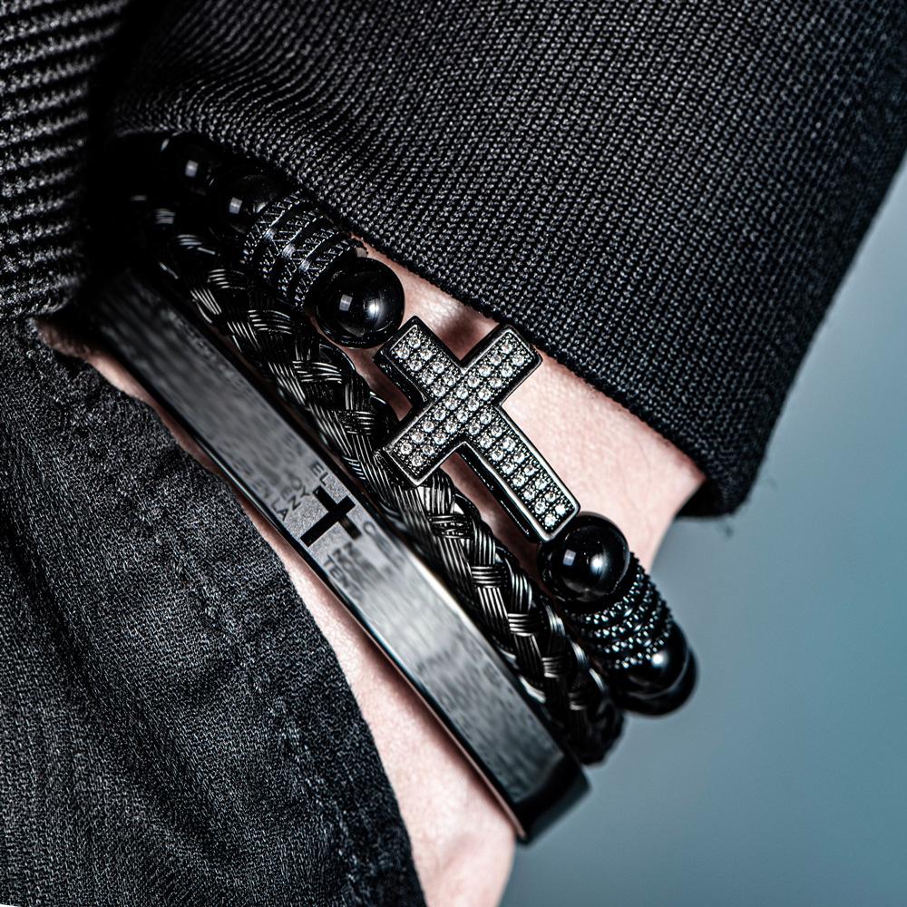 2026 European and American Cross Three-piece Bracelet, Men's Trend Stacking, Niche Design Accessories