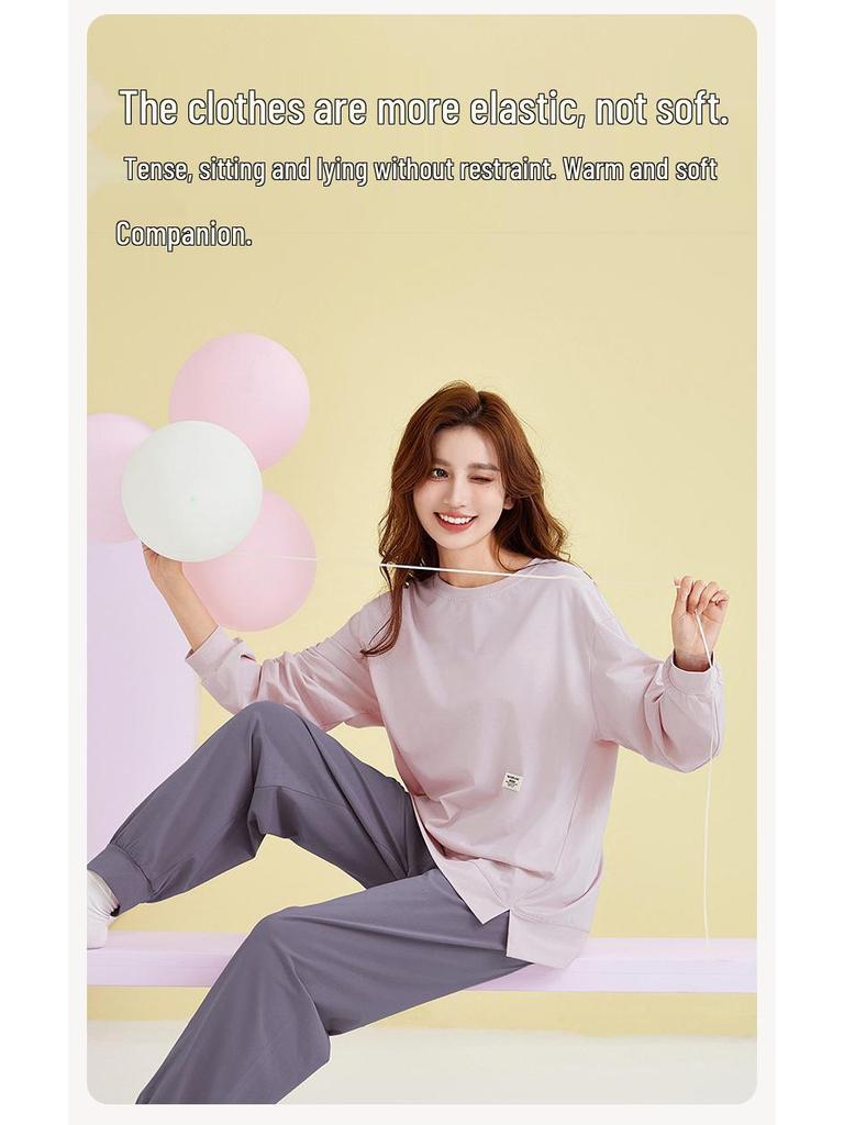 2025 Women's 100% Cotton Pajamas, Round Neck Long Sleeve Pullover, Casual Autumn/Spring Homewear Set