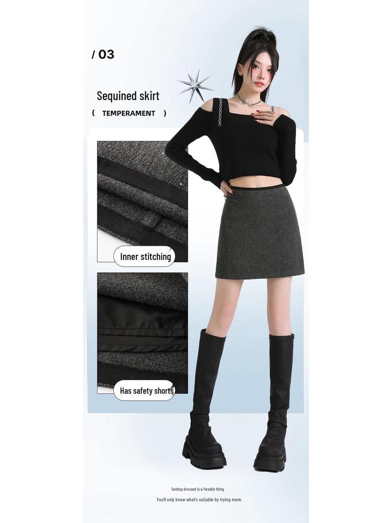 2025 Hochwertiger Koreanischer Stil A-Linien Woll-Kurzrock: Herbst Winter Pailletten, Vielseitig, Schlankmachend für Damen