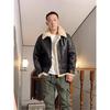 Vintage B3 Sheepskin Leather Jacket for Men Winter Thick Bomber Coat with Faux Fur Lining