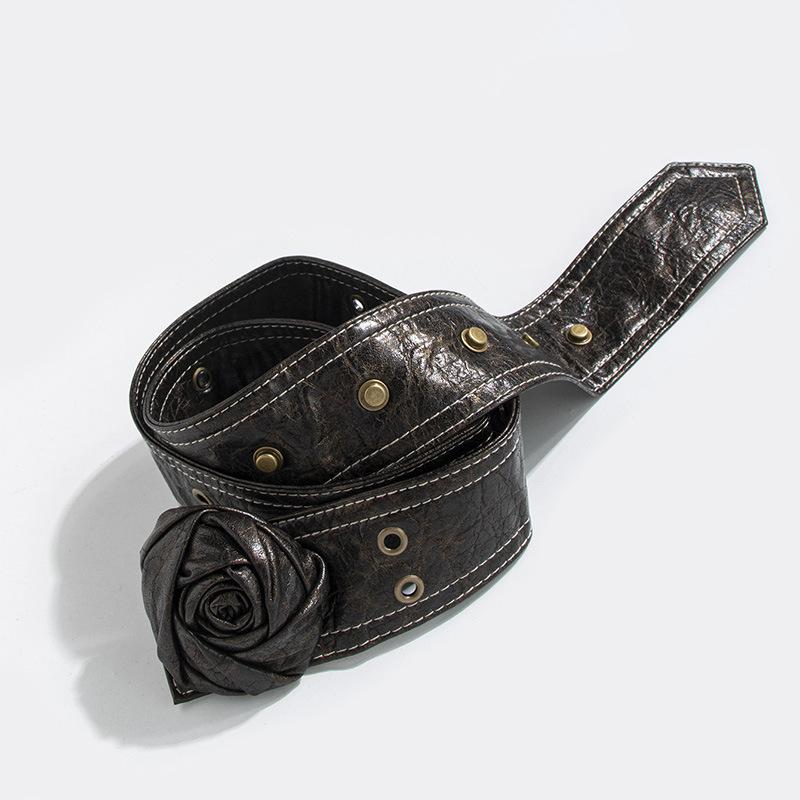 High-end Belt Rose Soft Fashion Hot Girls Belt Flower Snap Button Female Streamer Female Belt
