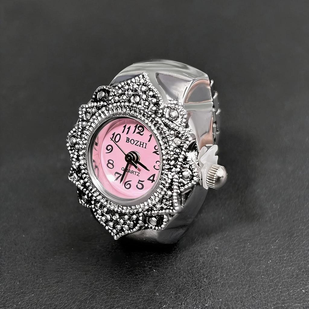 Finger Ring Watch Silver Color Ring Watch for Women Men Unique Design Vintage Retro Ring Watch