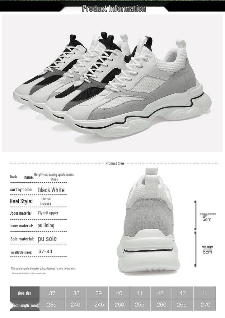 Men's Invisible Height Increasing Running Shoes - Thick Sole, Low-Top Mesh, Casual Dad Shoes for Spring