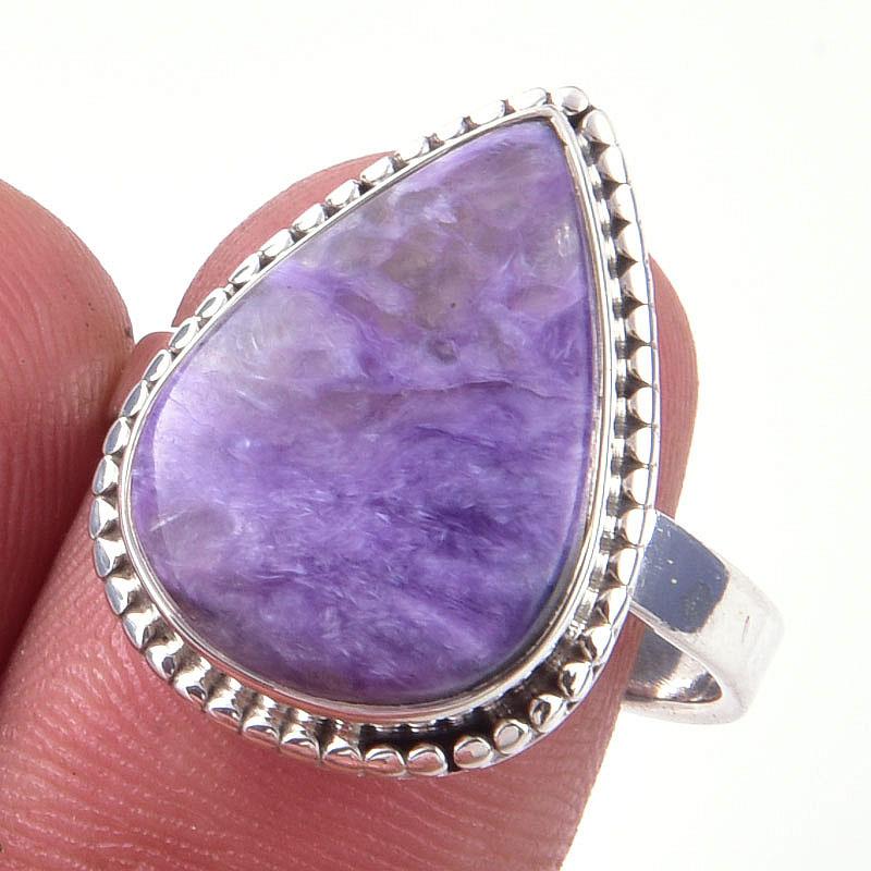

Natural Charoite Gemstone Handmade 925 Solid Sterling Silver Ring Size 9 Q3w73