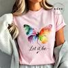 High Street T-Shirt Let It Be Rainbow Butterfly Print Shirt Fashion T-shirt Watercolor Butterfly Women Tee Summer Brand Tops