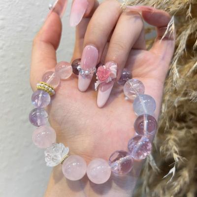 New Natural Amethyst Pink and White Azeztulite Bracelet for Female Students, Real Photo of the Jewelry, Gift
