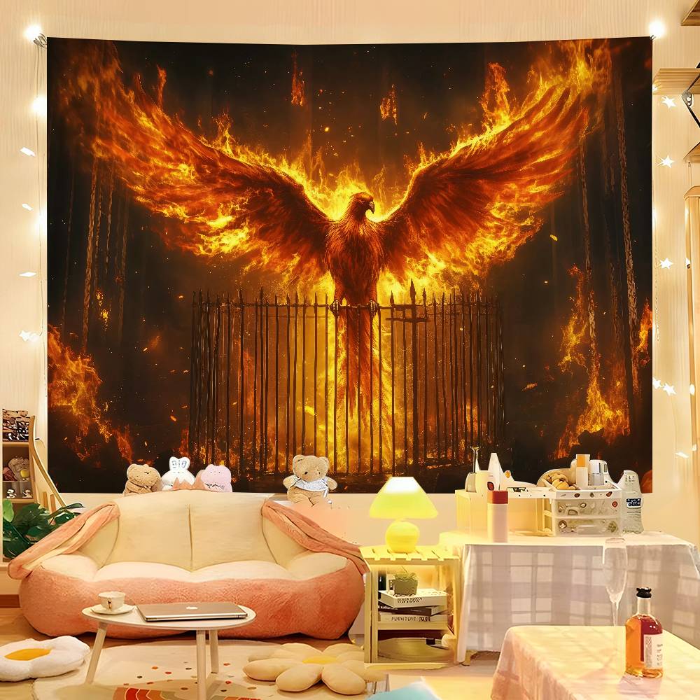 

1pc Blaze Phoenix Tapestry Colorful Hippie Psychedelic Bedroom Dorm Decor Aesthetic 74x94cm(29x37in)