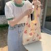 Stylish Peach Print Canvas Tote Bag For Women Medium Sized With Magnetic Closure