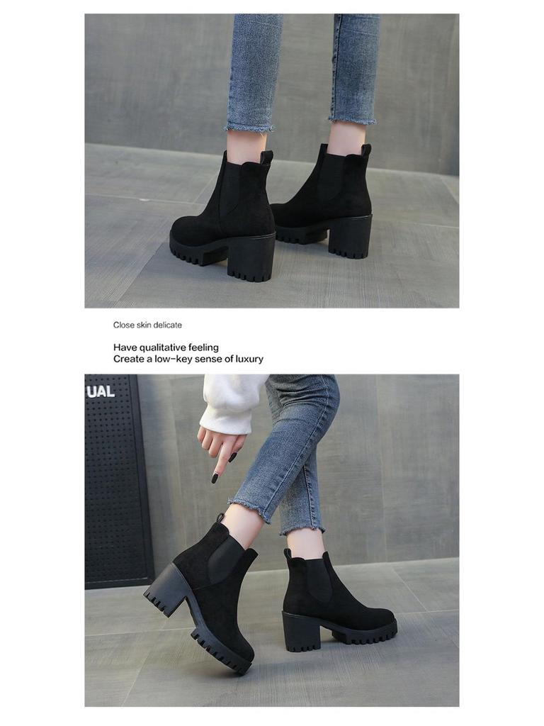 Stivali Martin Donna Autunno/Inverno 2025 con Tacco Chunky, Suola Spessa Stile Britannico, Stivaletti Alla Caviglia con Tacco Alto e Punta Tonda.