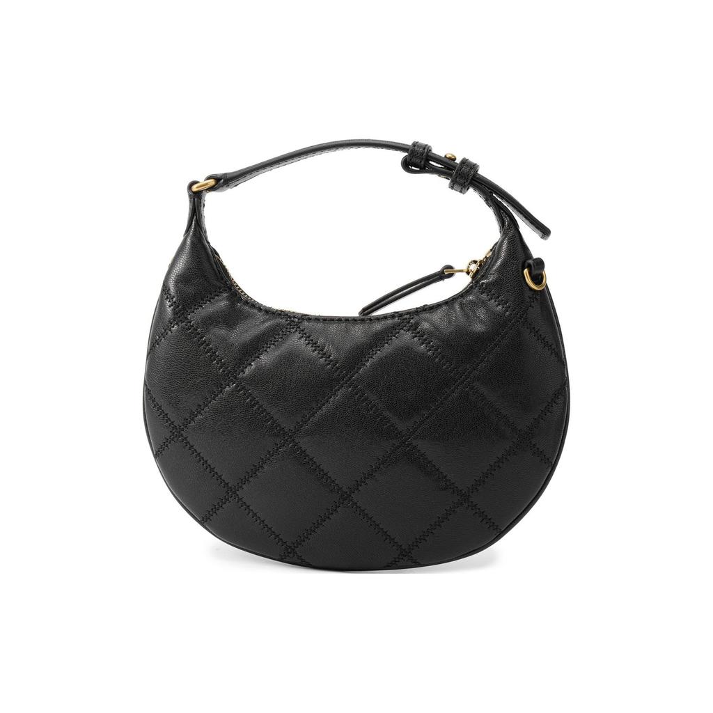 Tory Burch TB-Willa Double T Logo Quilted Leather Crescent Bag Women Shoulder Bag Black 149671-001