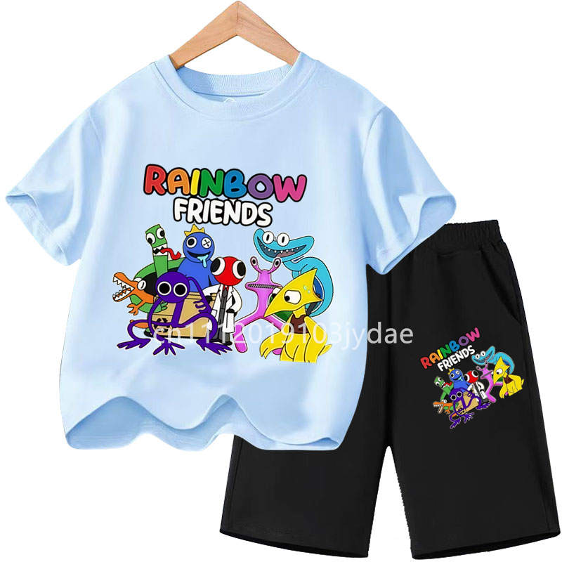 Girls Boys Summer Short Sleeve Tshirt Set Cartoon Tee Tops Game Anime Shirts Kids Rainbow T-shirt