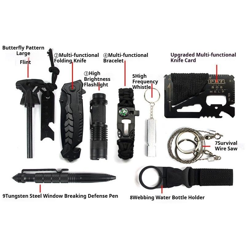 10 stk Utendørs Overlevelsesverktøysett Multifunksjonelt Villmark Førstehjelpssett SOS Nødforsyninger