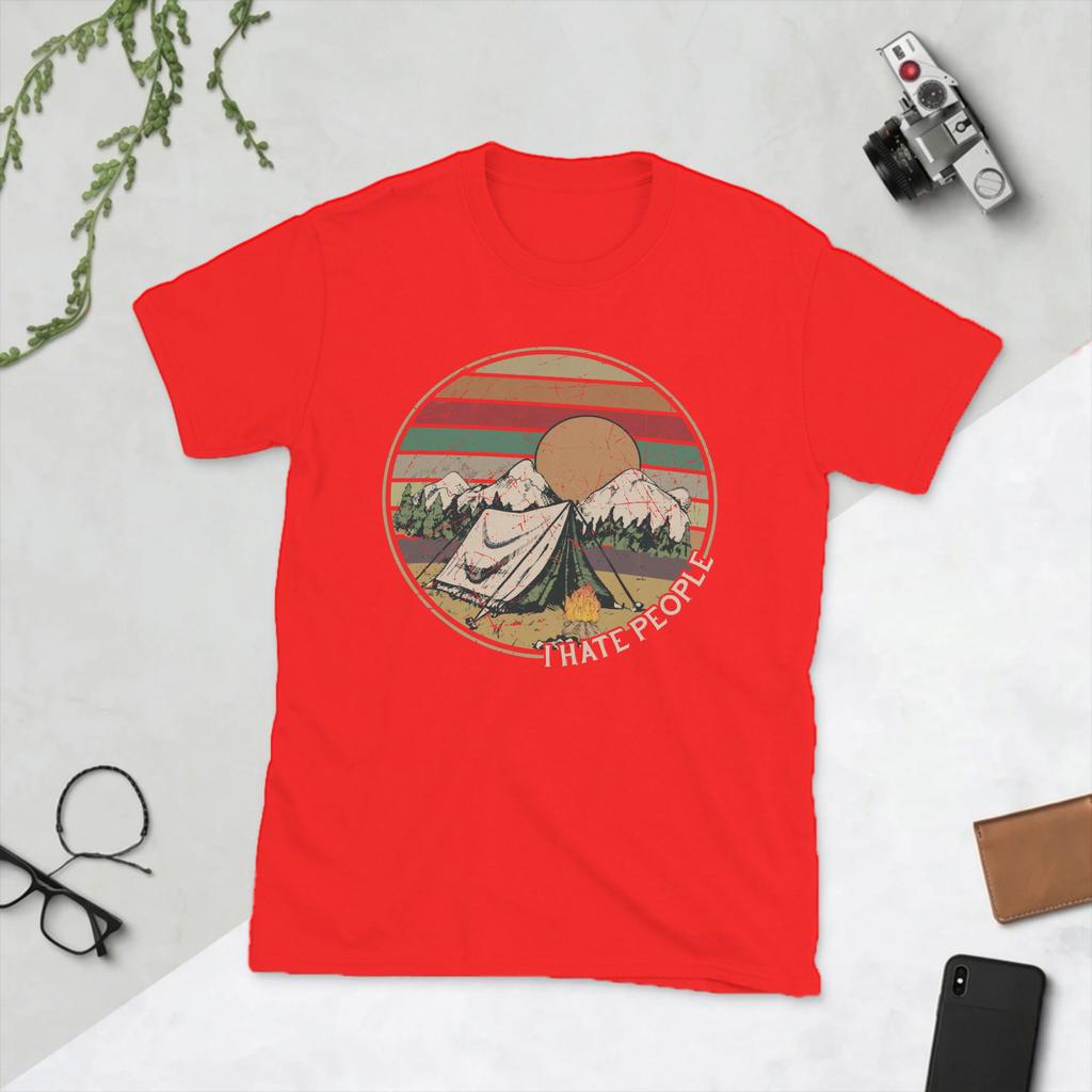Love Camping I Hate People Vintage T Shirts for Unisex Cotton TShirts Round Collar Camping Hiking Tee Shirt Short Sleeve Clothes