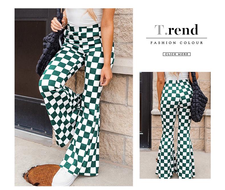 Shiying Checkered High Waist Wide Leg Pants - Casual, Fashionable, Versatile, Simple European and American Style.