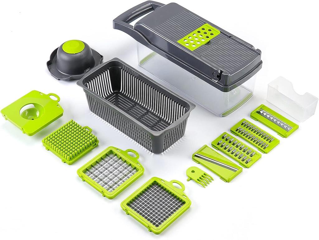 Vegetable Professional Gentle Grater for and with Handguard 8-in-1 Multi-functional Slicer/Shredder, Grade, Cabbage, Radish, More, (Gray)
