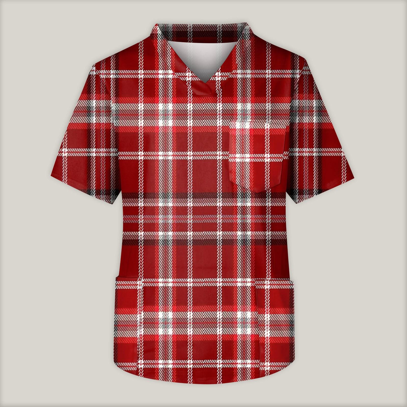 

Мужская рабочая блузка с короткими рукавами и v-образным вырезом с принтом, топ с нагрудным карманом XXXL красный