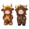 Cute Highland Cow Statue Resin Animal Sculpture Ornament Funny Cow Figurine  Garden