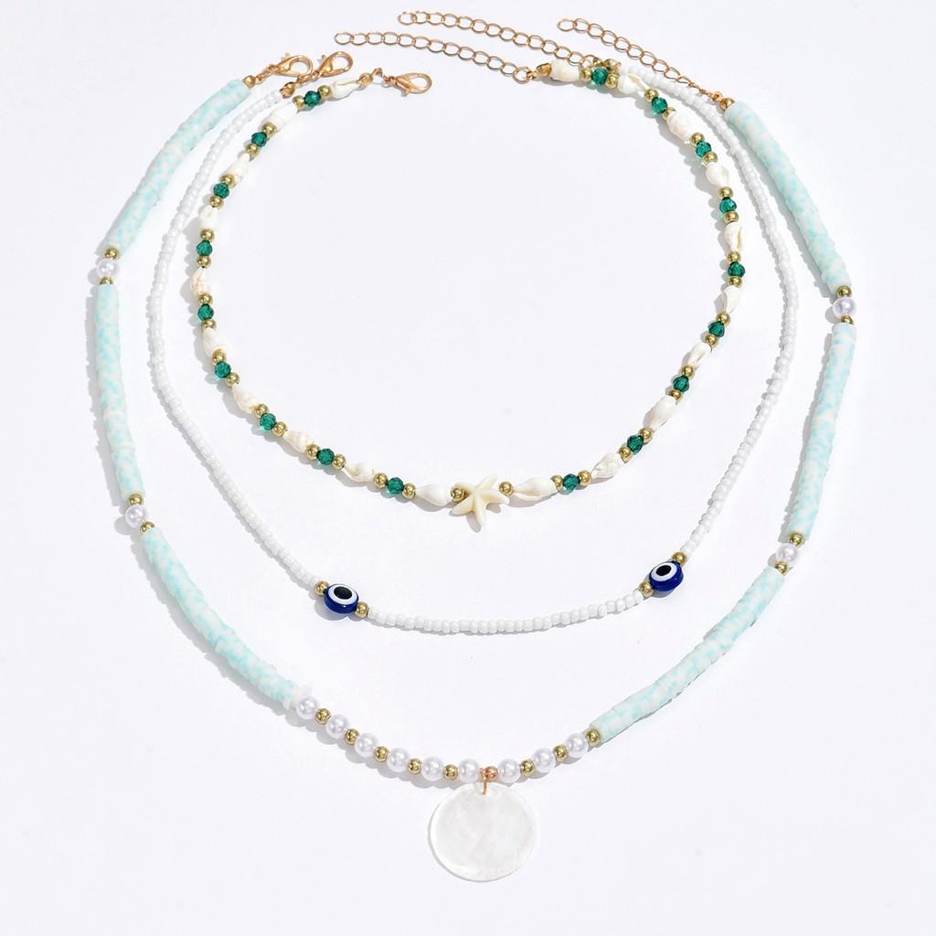 Bohemian Shell Necklace Set For Women Handmade Geometric Beach Jewelry Gift For Summer