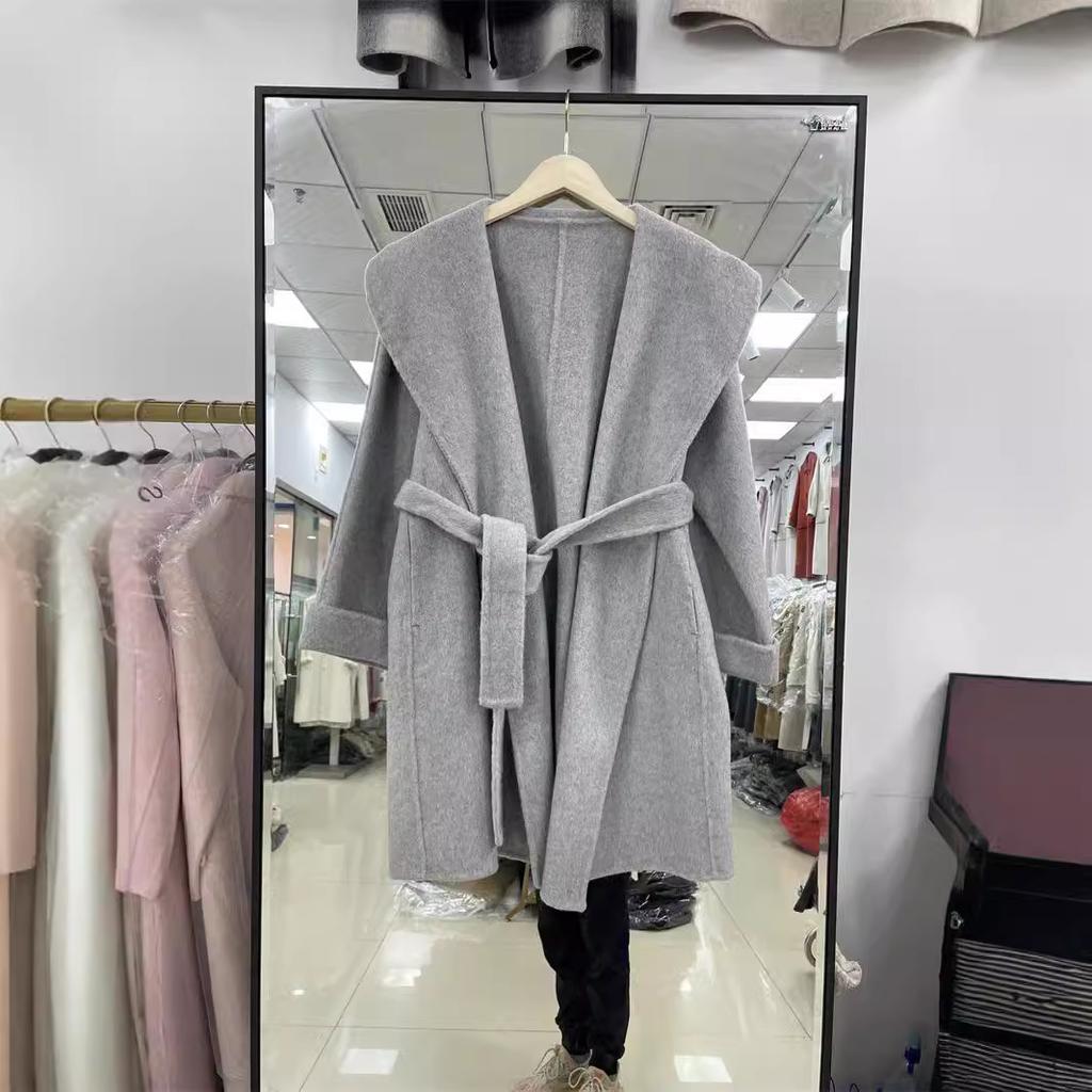 Autumn and winter new belt high-end coat medium and long wool woolen coat double-sided