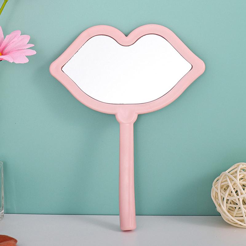 1Pc Handheld Makeup Mirror Lip Shape Makeup Vanity Mirror With Handle Hand Mirror Salon Compact Mirrors Cosmetic Mirror For Women
