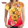 Harajuku Street Fashion Women's Short Sleeve 3D Flower Printed Rose T-shirt Clothing