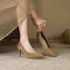 88- High Heels Women Autumn Suede Shallows Thin Heels Pointed Toe Single Shoes Waterproof Table Sexy Solid Color High Heels Women