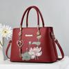 Women Embroidery Lotus Pattern Shoulder Bag Large Capacity Tote Handbag