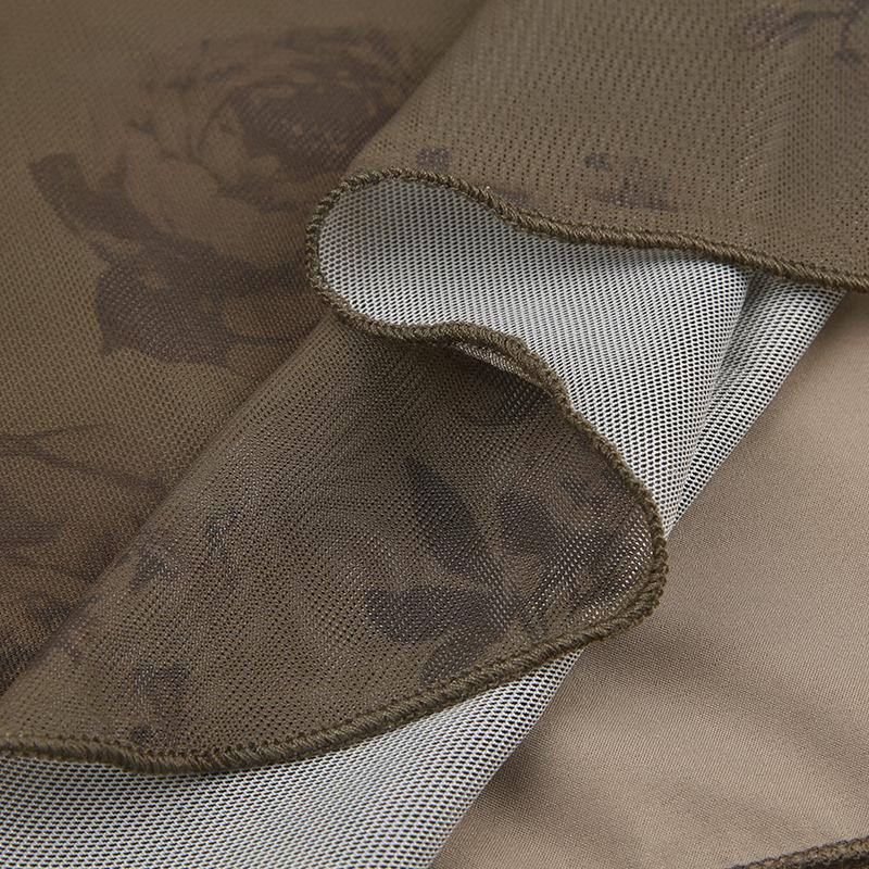 Dámská retro elegantní sukně s malým květinovým potiskem, větruodolná síťovina a dlouhým rukávem