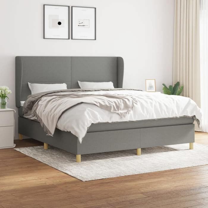 3128382 vidaXL Lit à sommier tapissier avec matelas Gris foncé 180x200cm Tissu