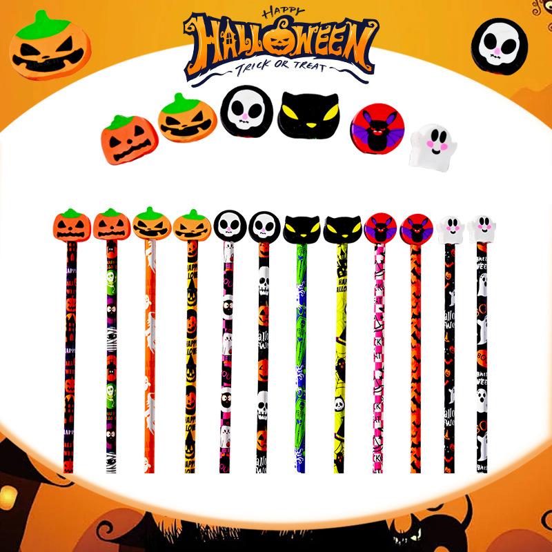 12Pcs Creative Cartoon Halloween Pencils Cute Students Stationery Hb Black Write Draw School Boxed Pen Gift