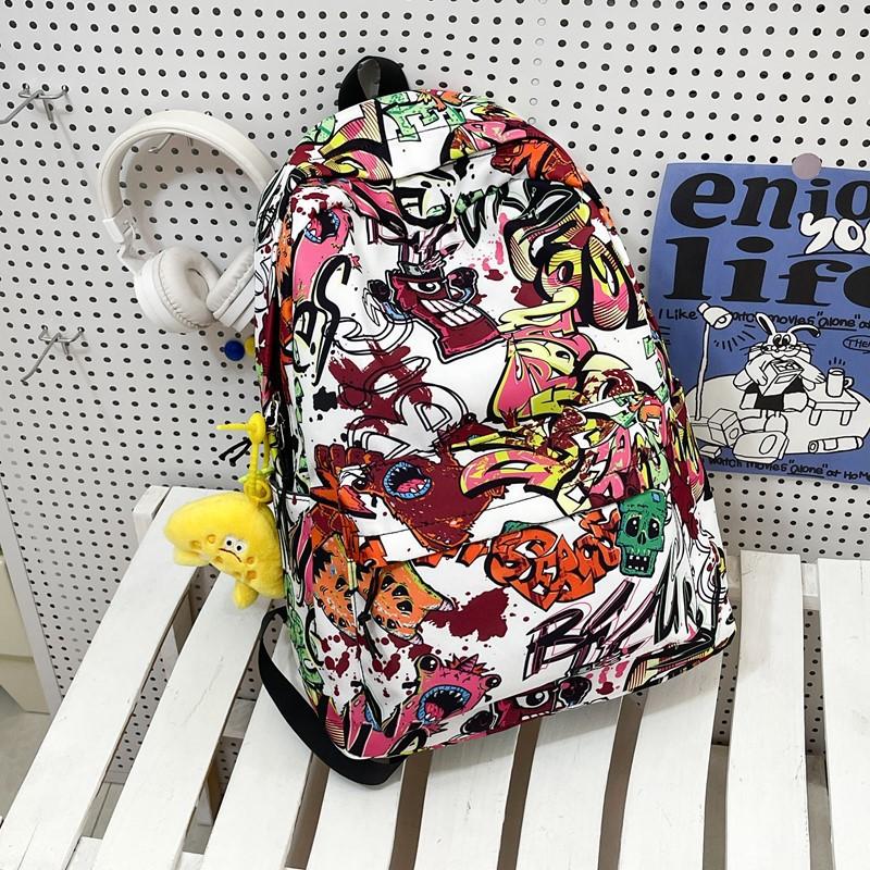 i new high-value personalized graffiti cool backpack junior high school students contrasting color backpack