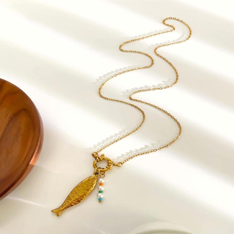 Strandinspiriertes Edelstahl-Halsketten-Set Mit Muschel/Fisch-Anhänger, Stapelbares Design Halskette Für Damen Tägliches Tragen