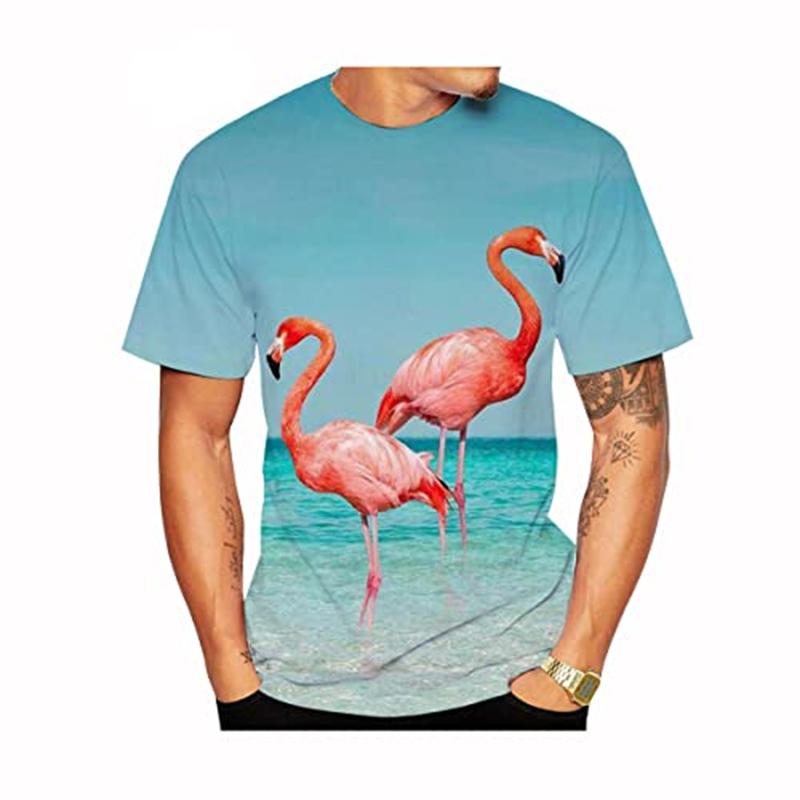 

Summer Round Neck 3D Flamingo Pattern Print Top Fashionable Casual Short Sleeved Men s T-shirts XS