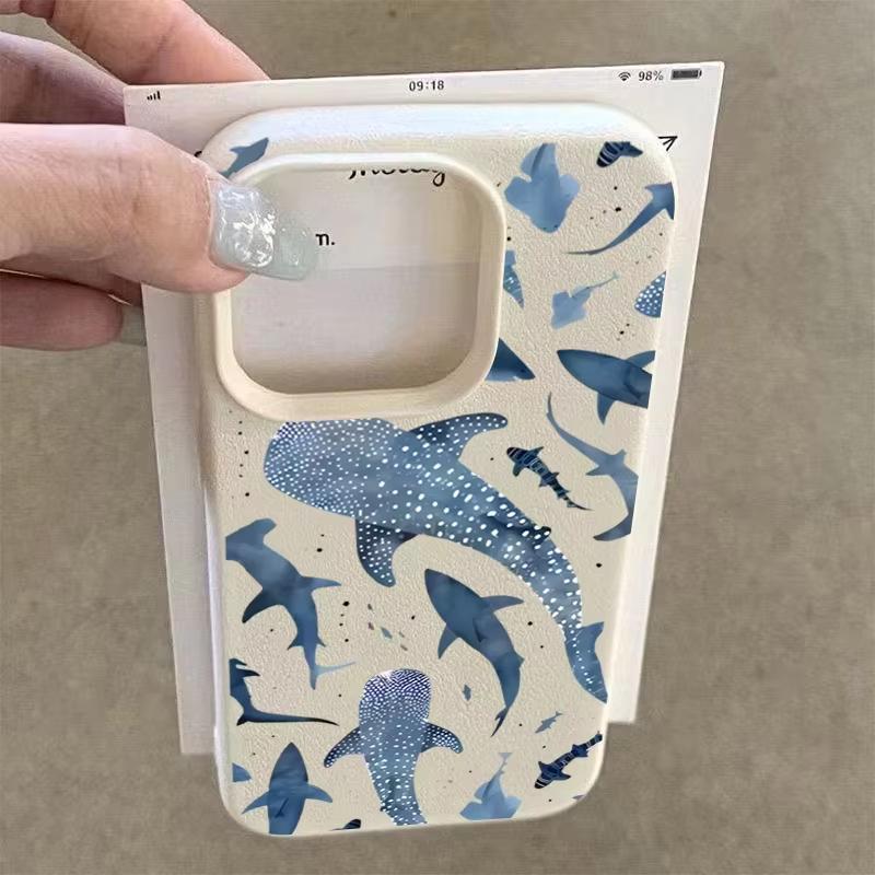 Blue Watercolor Shark Ocean Pattern Phone Case For iPhone 17 16 Pro Max 15 14 13 12 11 XS X XR Plus Anti-Drop Protective Cover