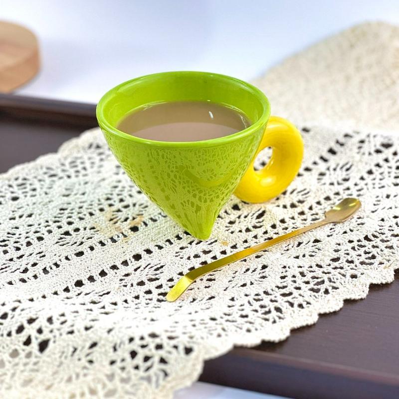 Ceramic Coffee Cup  Pivot Scented Tea Office Light Luxury Water Cup Household Hand Punch Conical  European Style