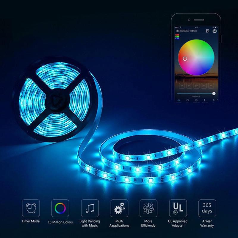 5V RGB LED Strip Lights with Remote & Bluetooth Music Sync for TV Background