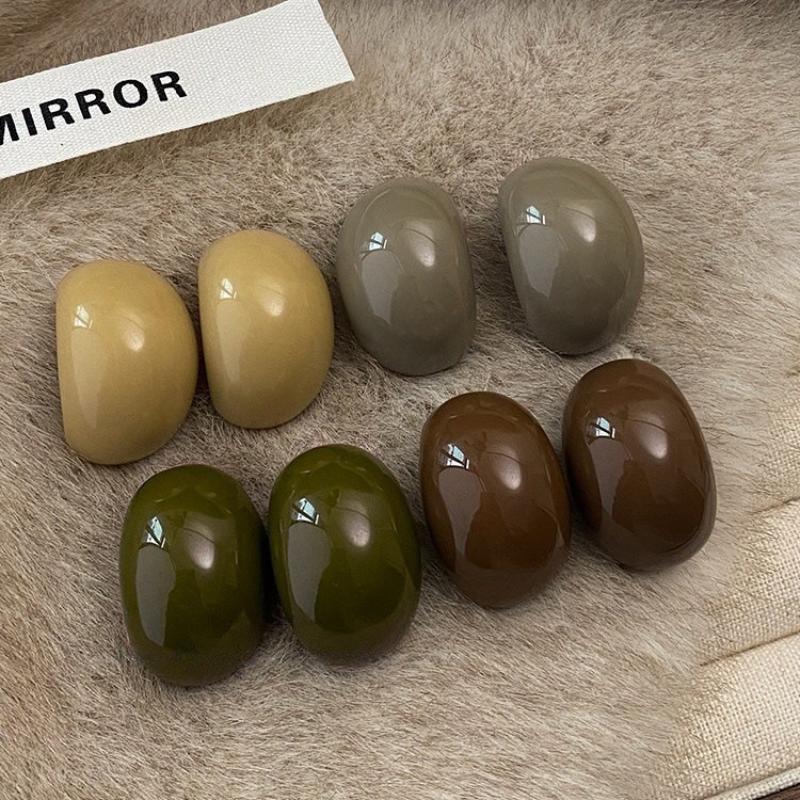 Chunky Resin Semi-Circle Earrings Exquisite Vintage Geometric Ellipse Studs Hypoallergenic for Wedding Guest Outfit Female Jewelry