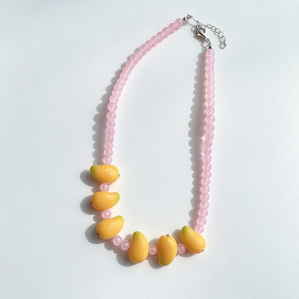 Resin Fruit Charms Fruit Beaded Necklace 3D Beaded Design Glass Beaded Necklace for Girls