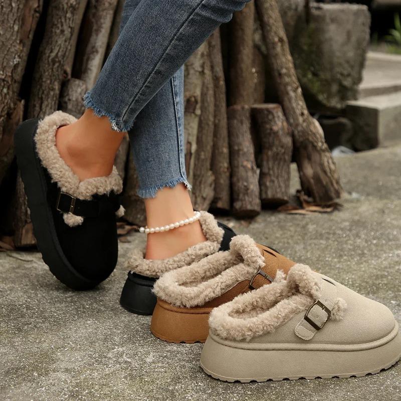 Women Platform Boots New Luxury Winter Women's Warm Shoes Cotton Slippers Plush Fashion Retro Shoes Women Flats Slippers