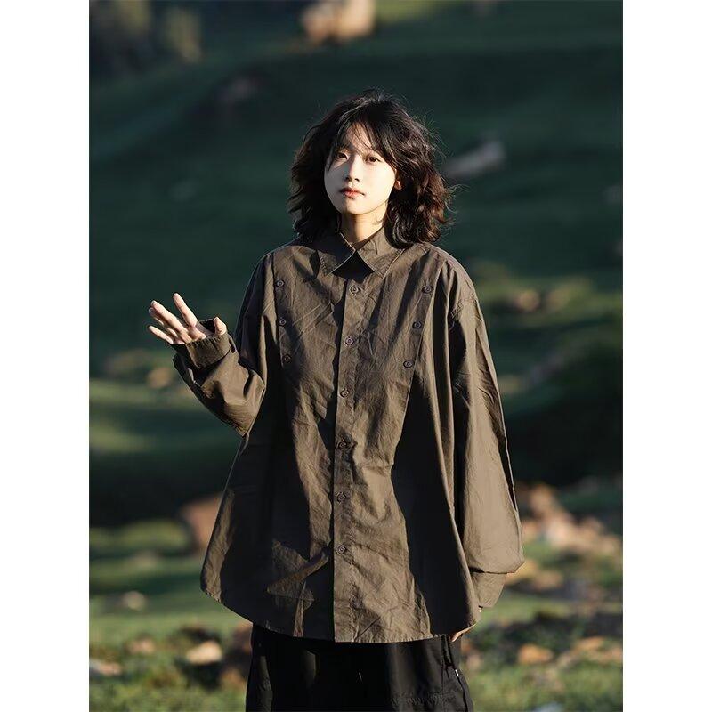 Shirt Men's Long-Sleeved Cotton Oversize Loose Niche Design Breasted Top Trendy Casual Shirt Men