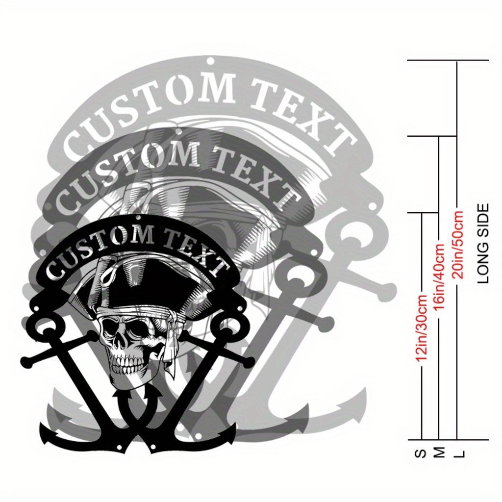 Custom Pirate Skull Anchor Metal Wall Art, Nautical Home Decor Personalized Family Sign