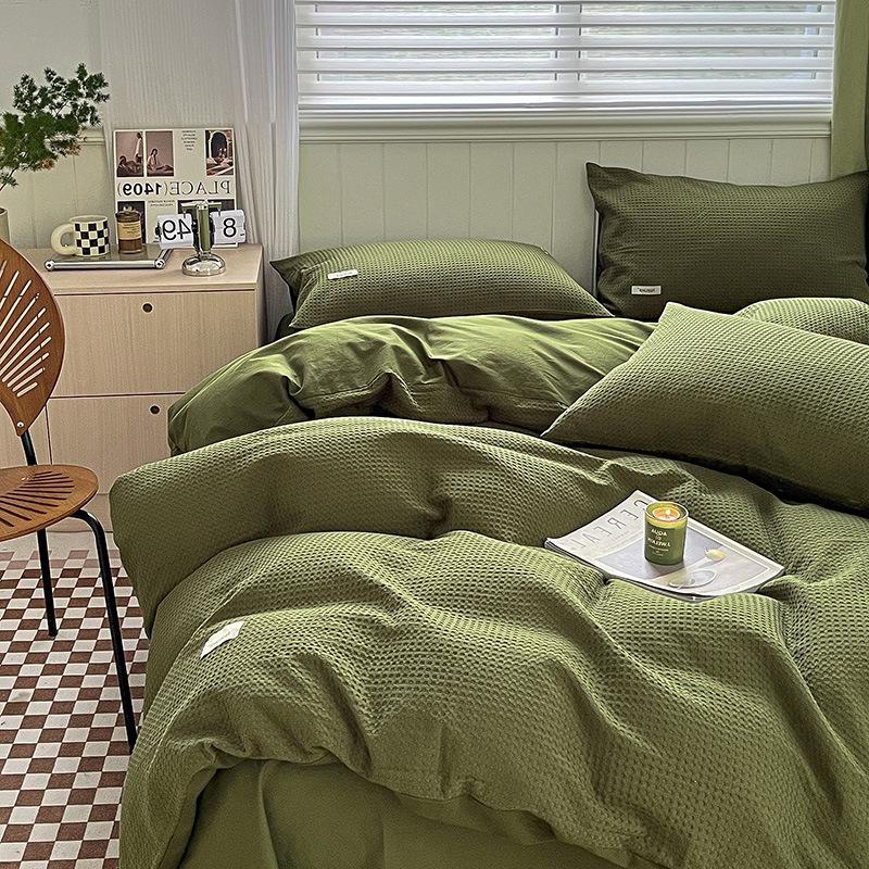 Class A Cotton Waffle Weave Luxury Bedding Set: Duvet Cover, Bed Sheet, & Pillowcases