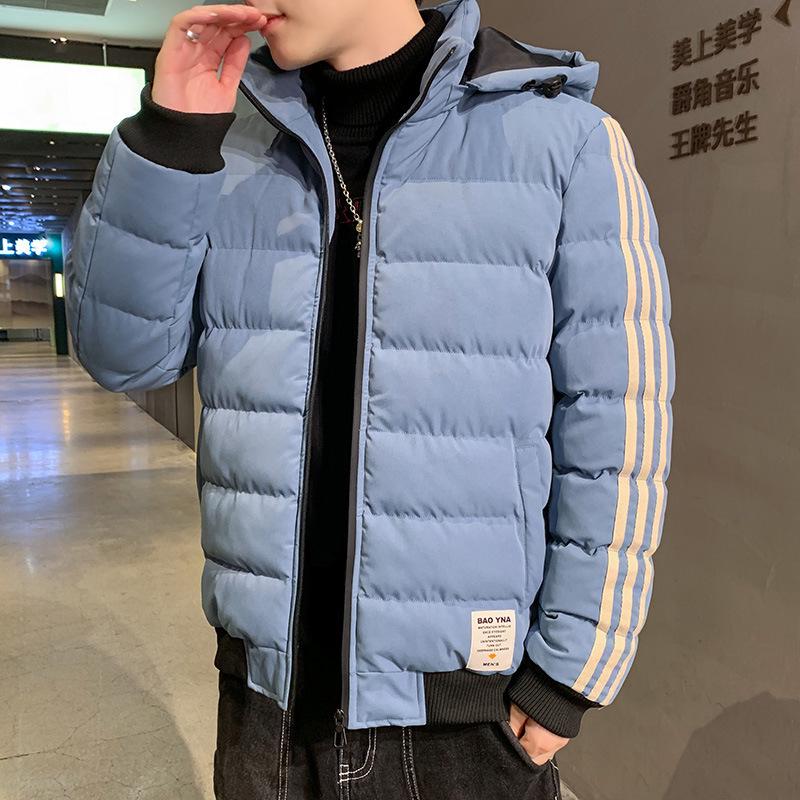 

Мужская куртка 2022 года в корейском стиле с хлопковой подкладкой: Осенне-зимняя модная короткая мужская куртка M синий