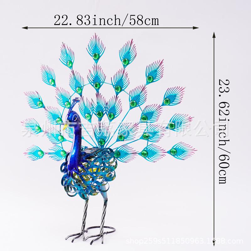Solar-Powered Wrought Iron Peacock Garden Sculpture