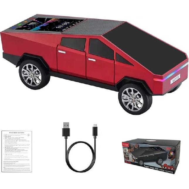 Przenośny głośnik Bluetooth w kształcie repliki pickupa, z ekranem wyświetlacza, dźwiękiem HD, parowaniem TWS, radiem FM, wbudowanym mikrofonem do rozmów w trybie głośnomówiącym, LED