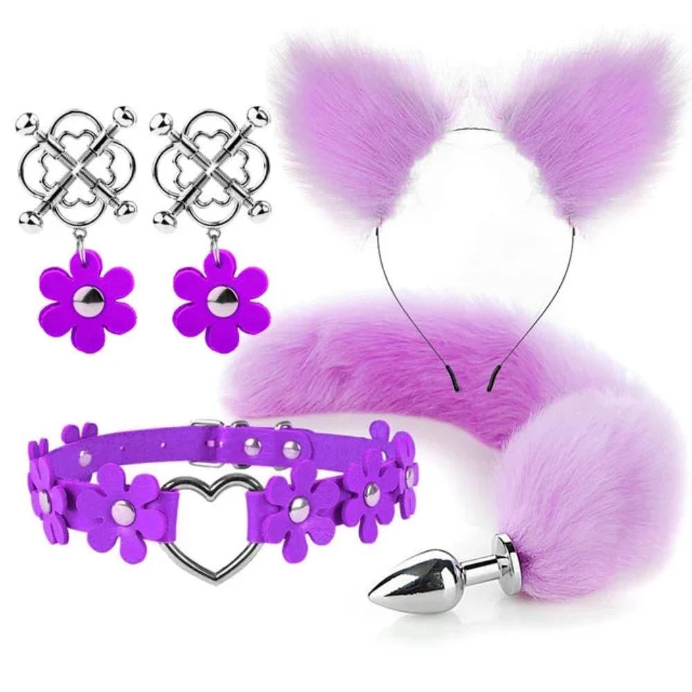 Cute Fox Tail Anal Plug Cat Ears Headbands Set Adult Toys For Women Butt Plug Tails