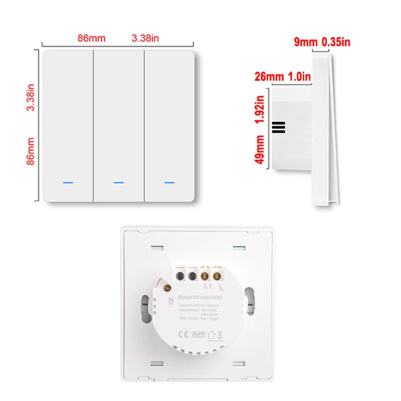 

Нет нейтрального универсального WIFI + RF433 Кнопка Настенный выключатель освещения 3-цветный синий светодиод TUYA Умный дом 2Way / 3Way Alexa Google Home