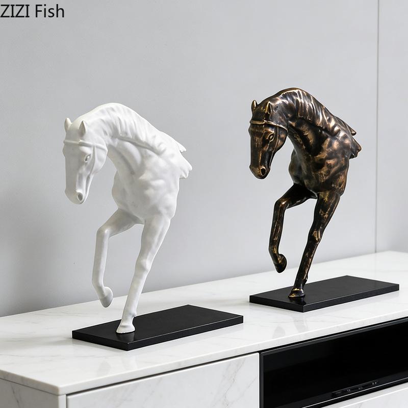 Creative Galloping Horse Sculpture Desk Decoration Abstract Animal Resin Crafts Horse Ornaments Modern Home Decor Accessories
