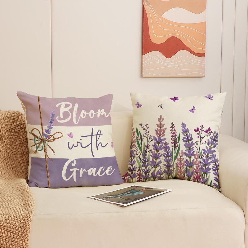 New Spring Purple Lavender Pillow Case Series Linen Print Living Room Sofa Decorative Cushion Pillow