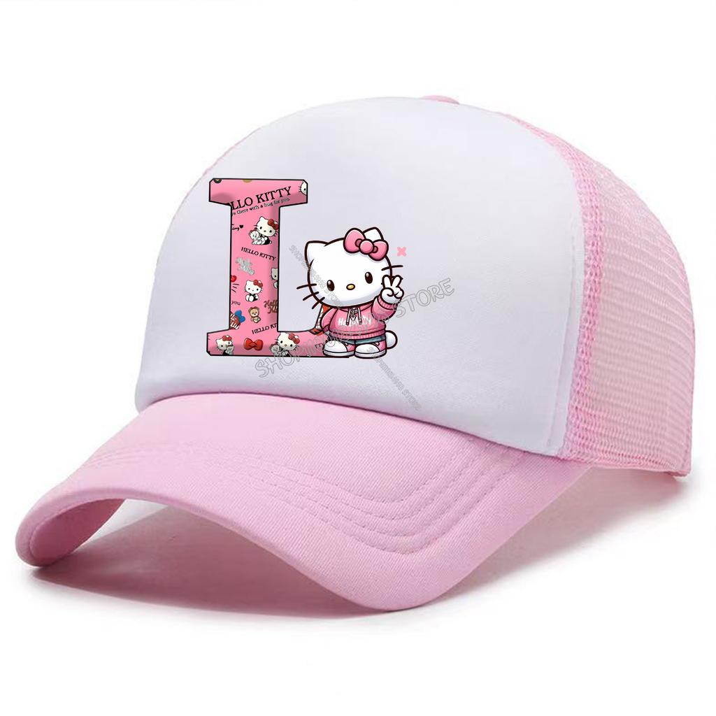 Hello Kitty Baseball Cap for Kids Adult Cartoon Letter Mesh Cap Kawaii Peaked Hat Pink Summer Cap Girls Woman Accessories Gift